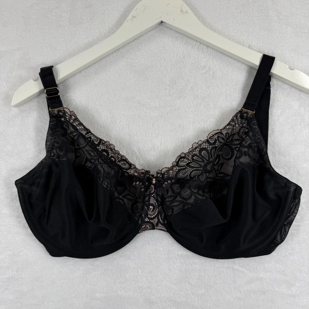 Glamorise 9116 Black Lace Full Figure Wonderwire Bra Womens 42D